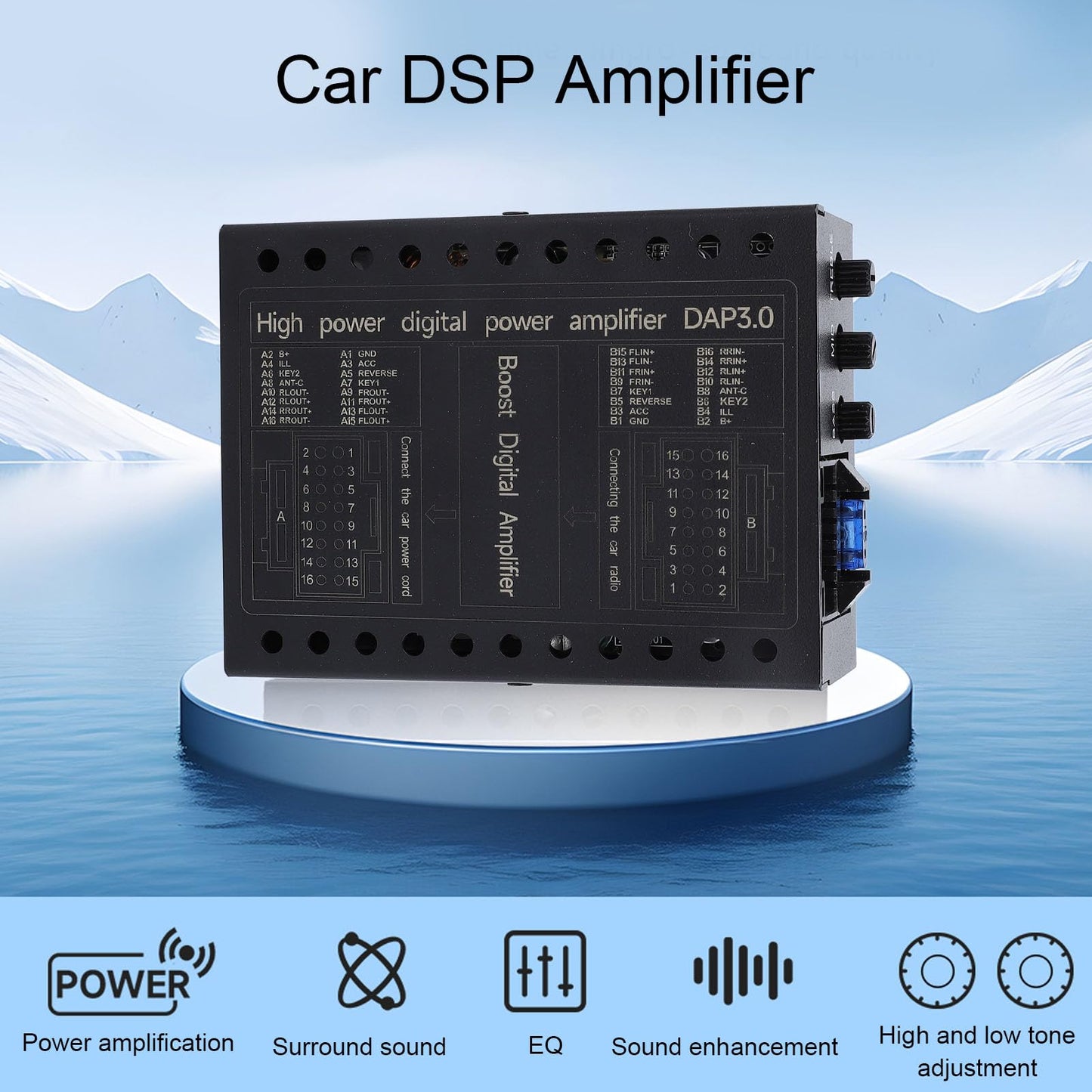 Jiawu Amplificador DSP para Coche, Amplificador de Potencia de Clase AB de 4 Canales y 50 W, relación señal/Ruido de 96 dB, Caja Estable de 2/4 ohmios