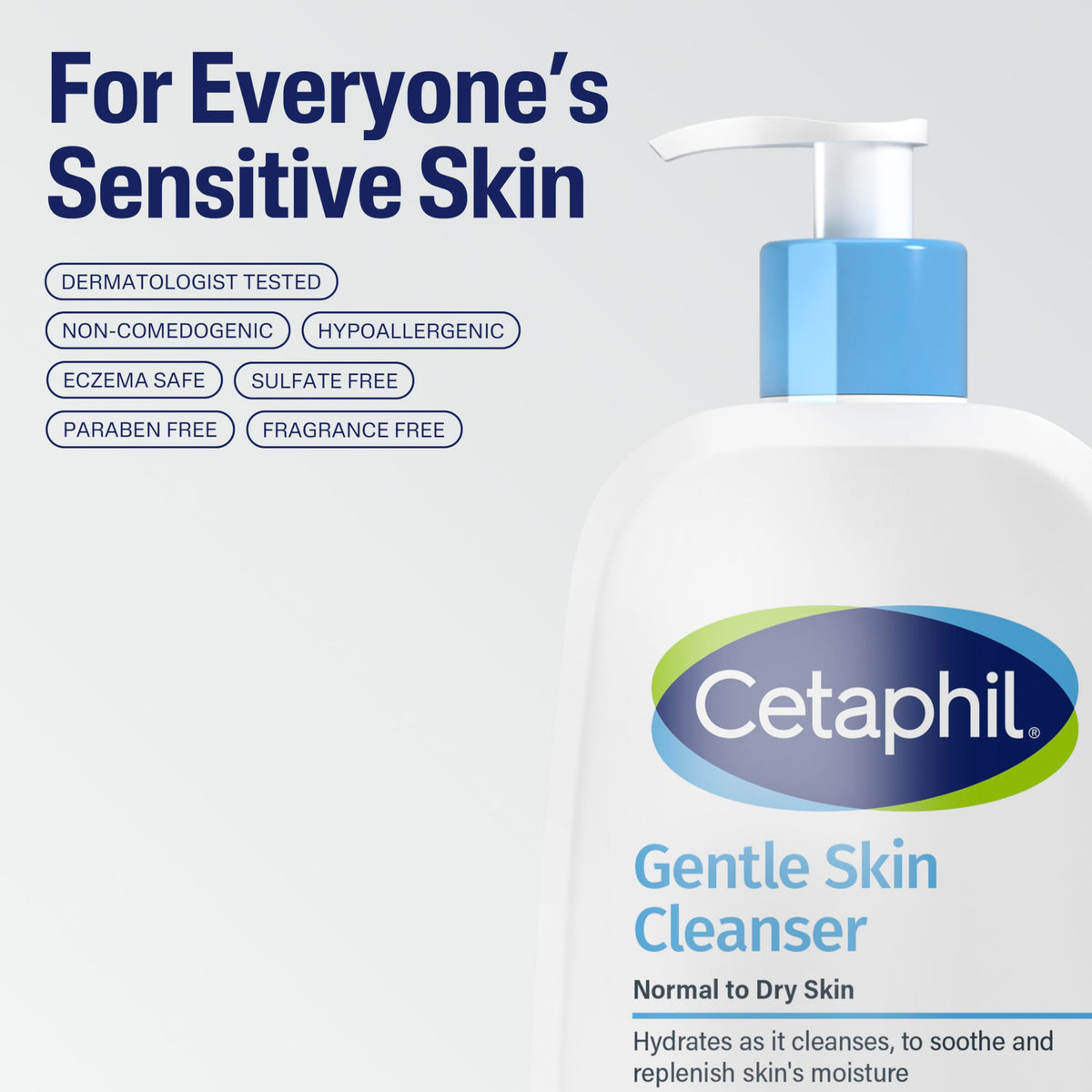 CETAPHIL, limpiador de piel suave hidratante para piel sensible seca a normal, paquete de 2 unidades, sin fragancia, sin jabón y sin espuma