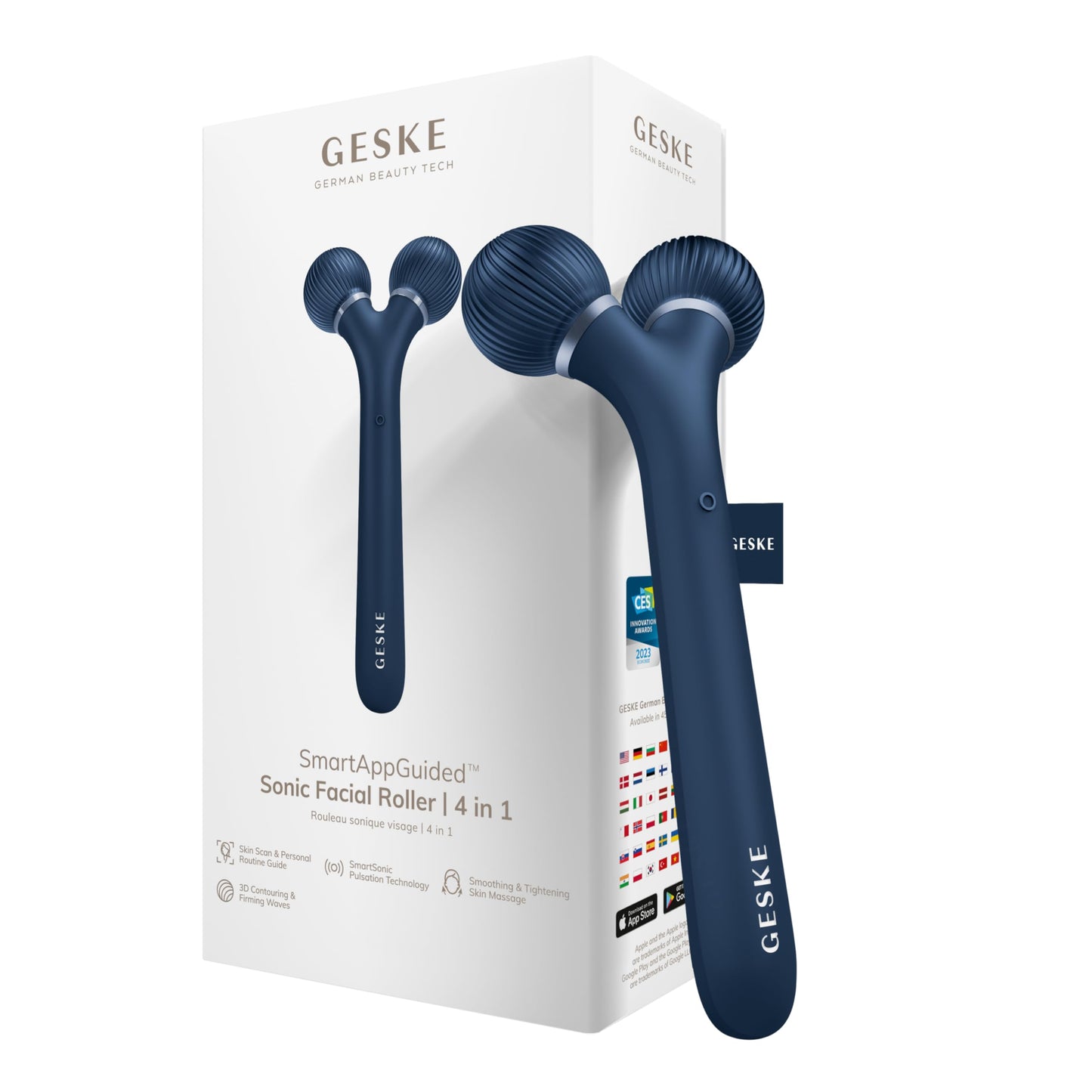 GESKE | Rodillo facial sónico SmartAppGuided™ | 4 en 1 | rodillo derma | dispositivo para la cara | rodillo derma | Rodillo facial profesional | Reafirma y define la piel del rostro