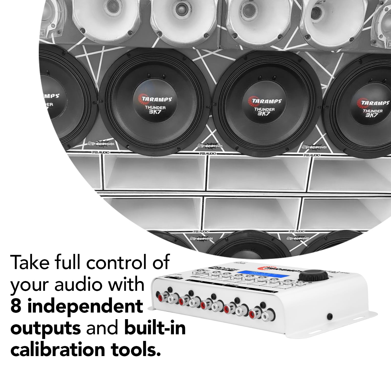 Procesador de Audio de Señal Digital Taramps Pro 2.8S Blanco Crossover con Ecualizador Gráfico de 15 Bandas y Secuenciador
