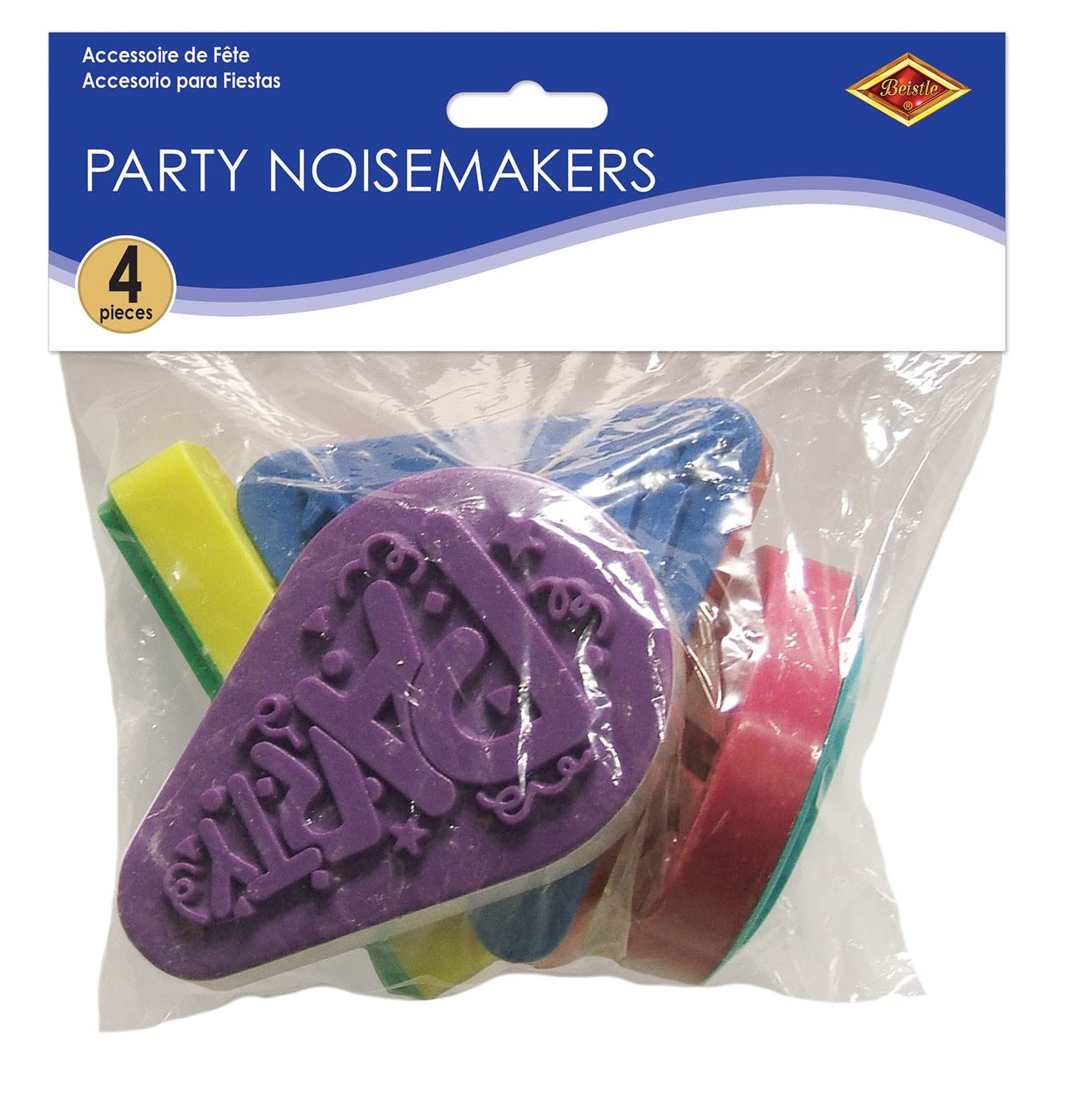 Beistle Racket Raise 'n Noisemakers, Multicolor, Pack of 4 Items