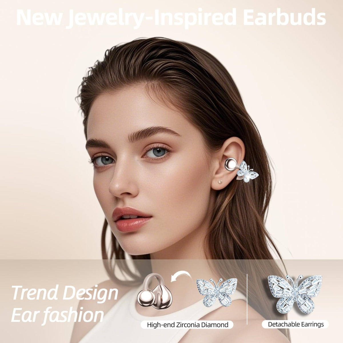Auriculares Bluetooth xzqioue Mariposa Desmontable para Mujer
