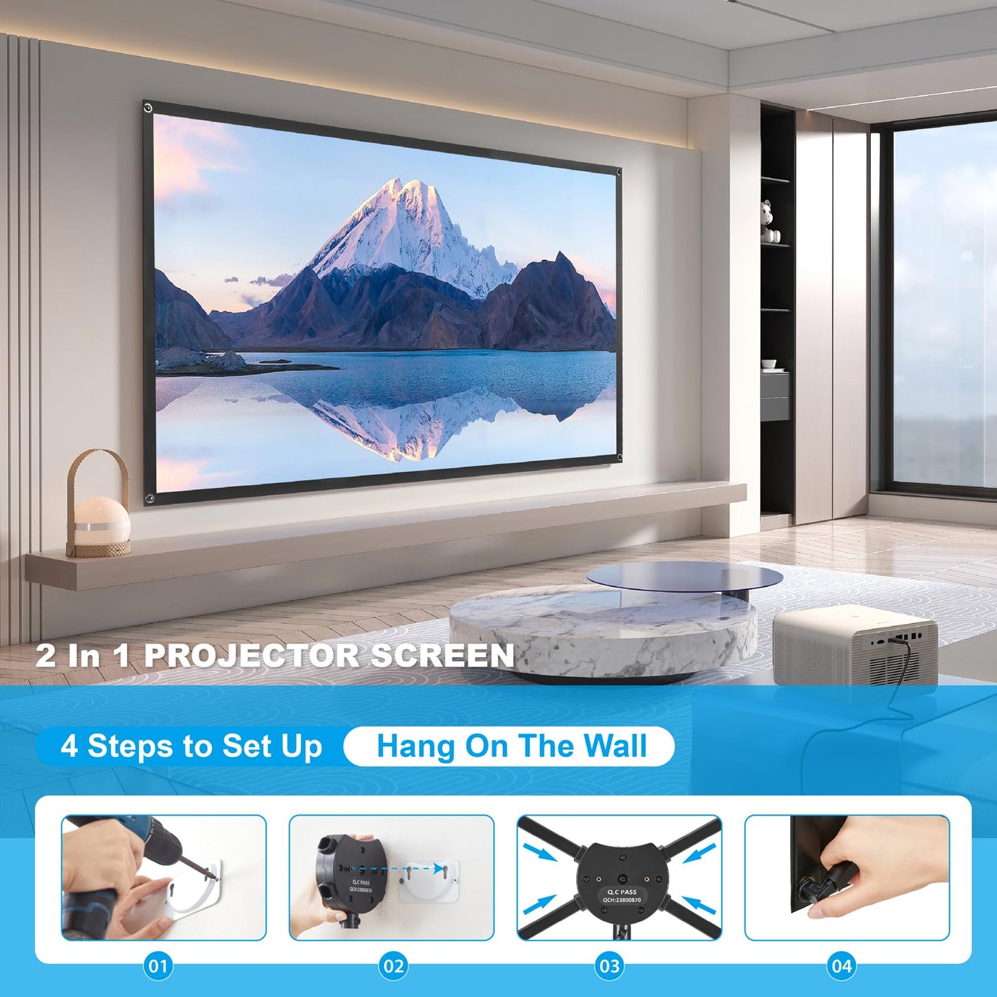 Pantalla de Proyector con Trípode, Pantalla de Proyector Portátil de 100 Pulgadas, 16:9, Pantalla de Proyección 4K HD, Ligera y Compacta, Ideal para Cine en Casa, Películas de Interior/Exterior.