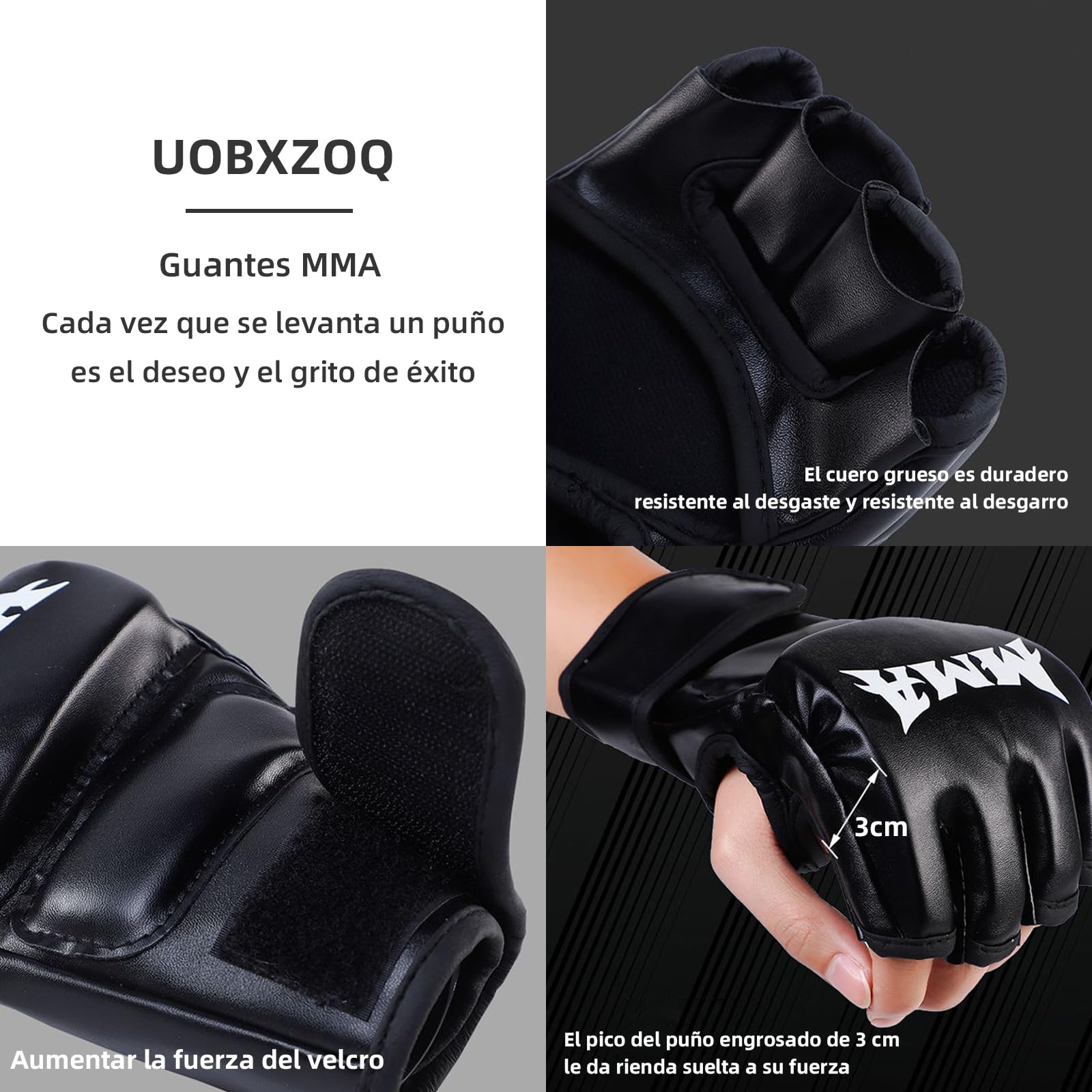 Guantes de MMA UOBXZOQ Negro Amortiguación Ajustable para Hombre y Mujer