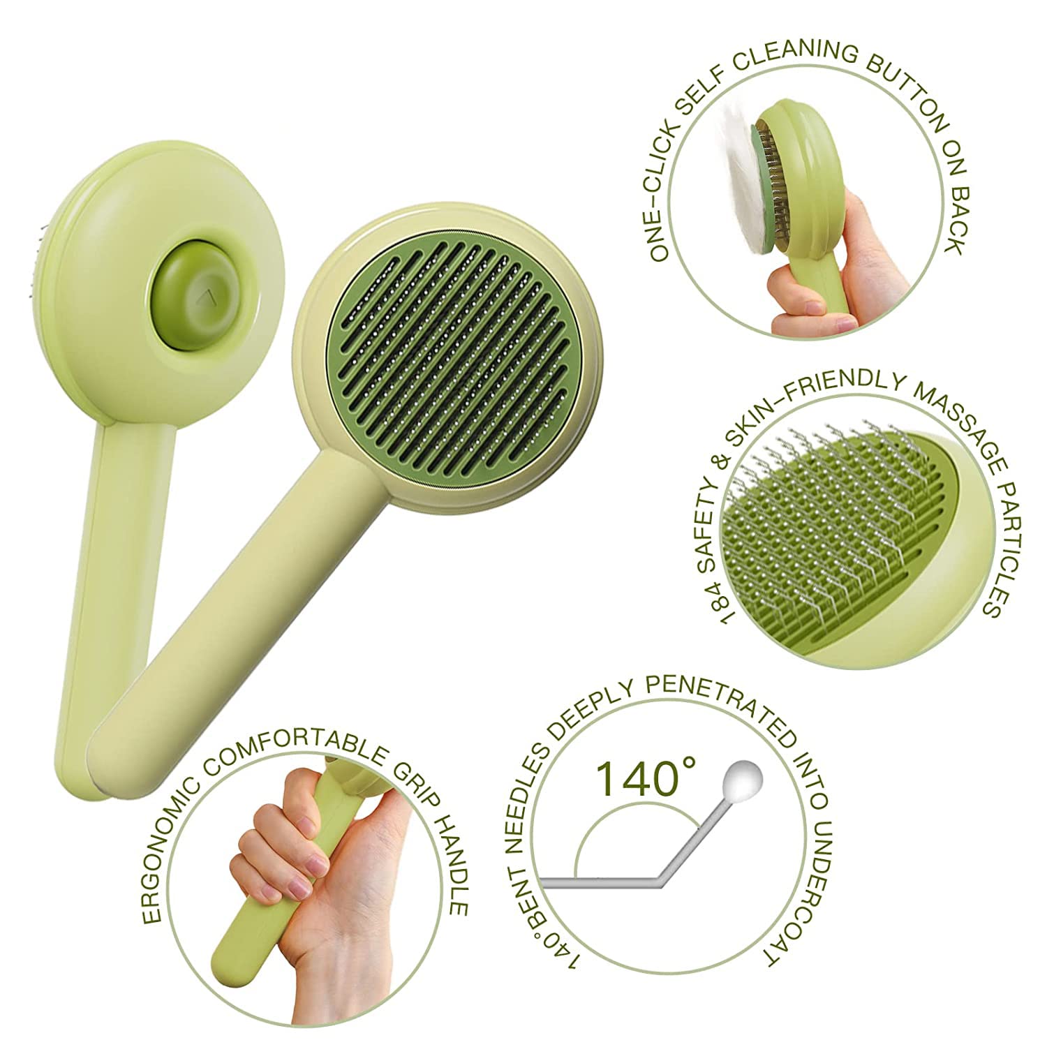 Bauihr Cepillo para Perro y Gato, Autolimpiante Cepillos de Aseo para Mascotas, Cepillo para Gato Quita Pelo con Flexible de Acero Inoxidable y Puntos de Goma para Depilación, Masaje y Peinado de Mascotas