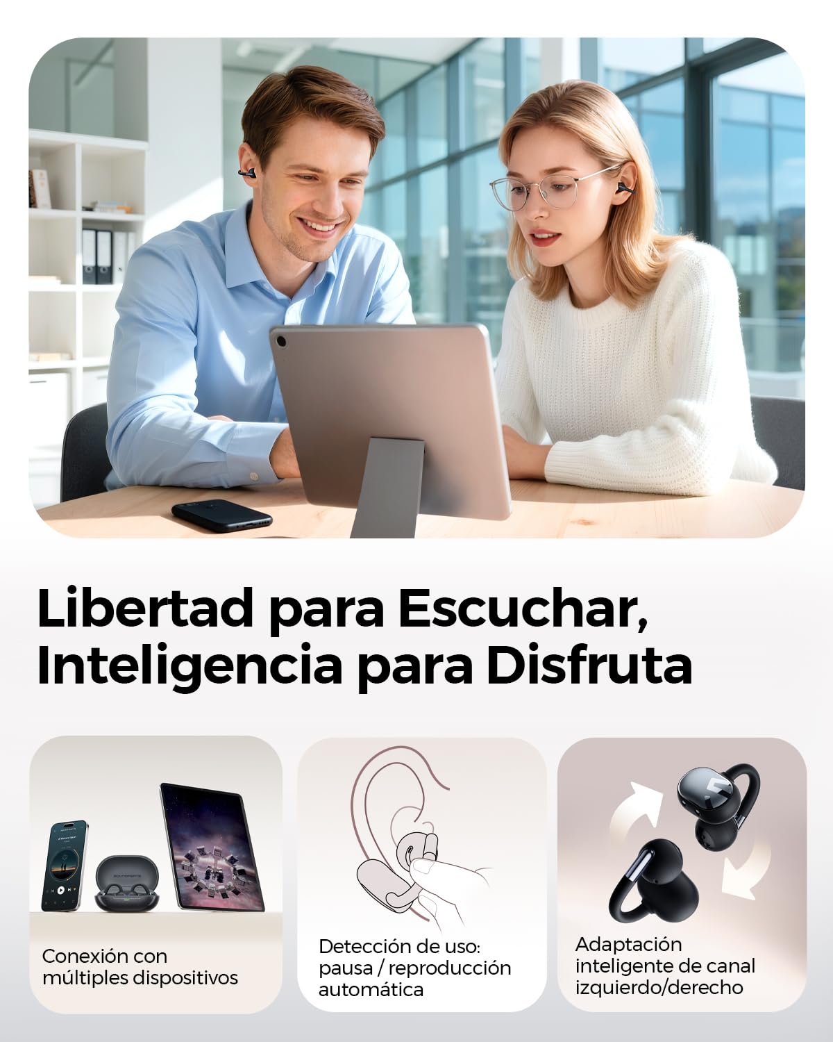 Audífonos Inalámbricos SoundPEATS Bluetooth 6.0 Negro Oscuro Open Ear