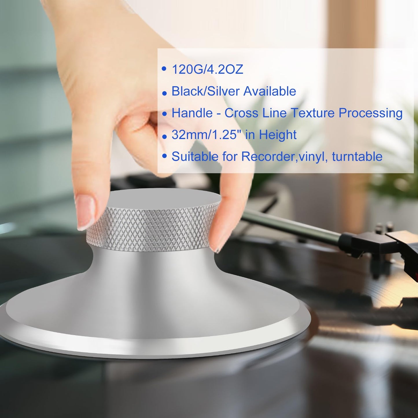 Preffair - Estabilizador de peso de registro, de aluminio de 4.5 onzas, estabilizador de disco de vinilo LP con protector suave reductor de vibración para reproductor de discos HiFi LP, accesorios de