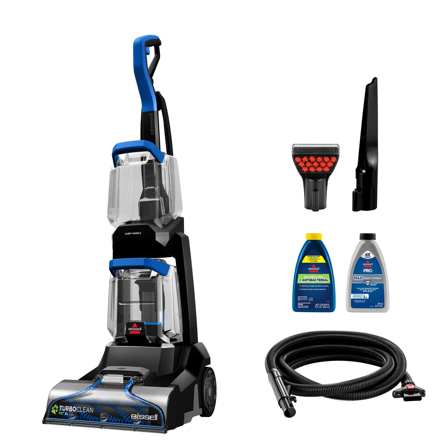 BISSELL TurboClean Pet XL - Limpiador vertical de alfombras, herramienta resistente para tapicería y fórmula incluida, 3746