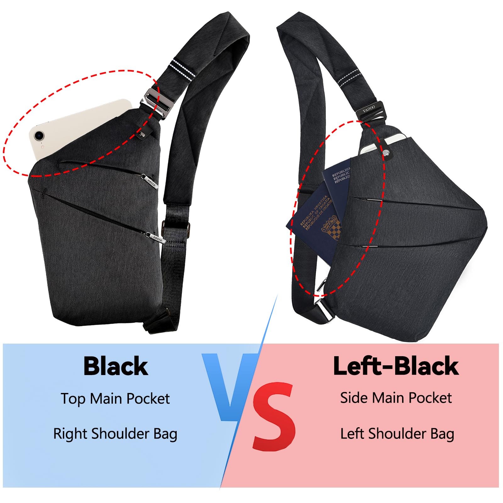 Bolsa flexible personal, antirrobo para viajes, deporte, ligera, bandolera, bandolera izquierda, para mujeres y hombres