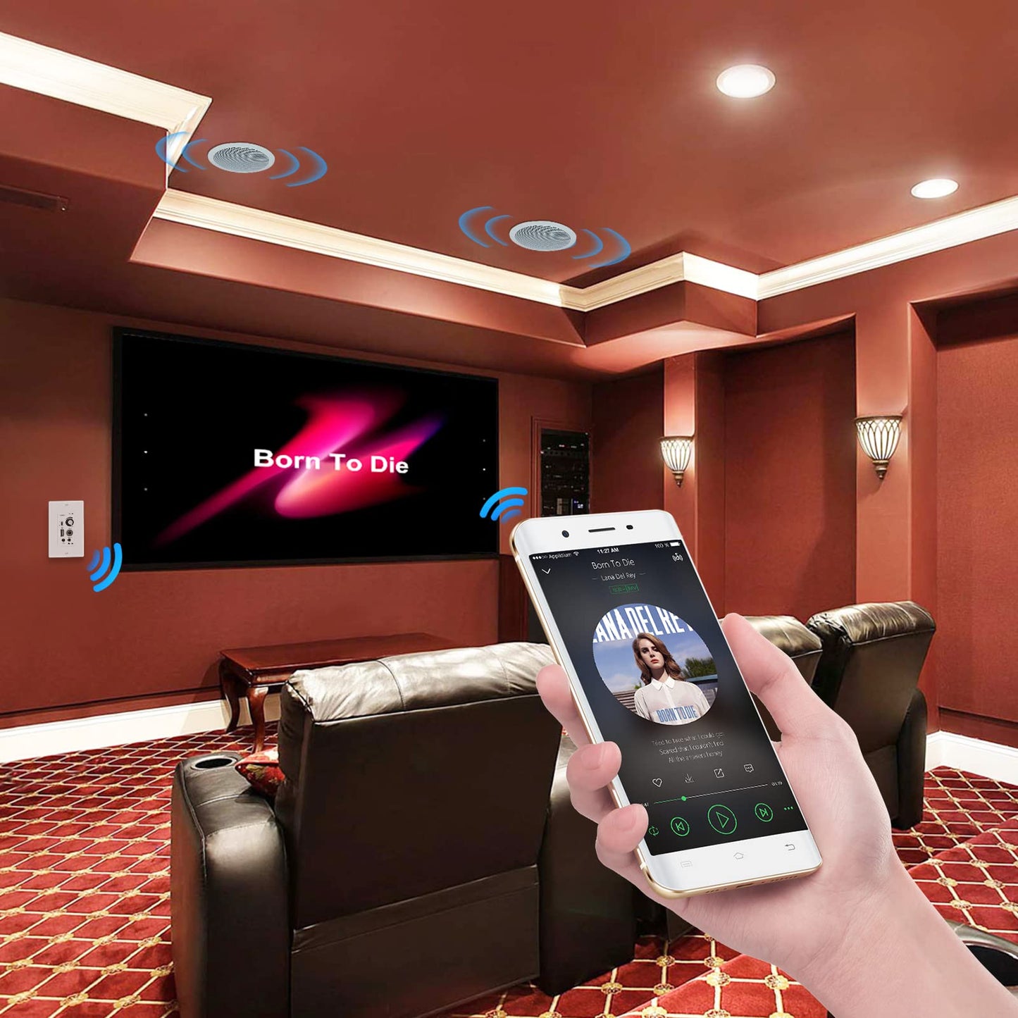 Herdio Paquete de Audio hogar, con Control de Montaje en Pared, Sistema Receptor de Amplificador con 300 W en Pared, Techo, bocinas pasivas, perfectos para Cine en casa, Oficina, baño, Cocina