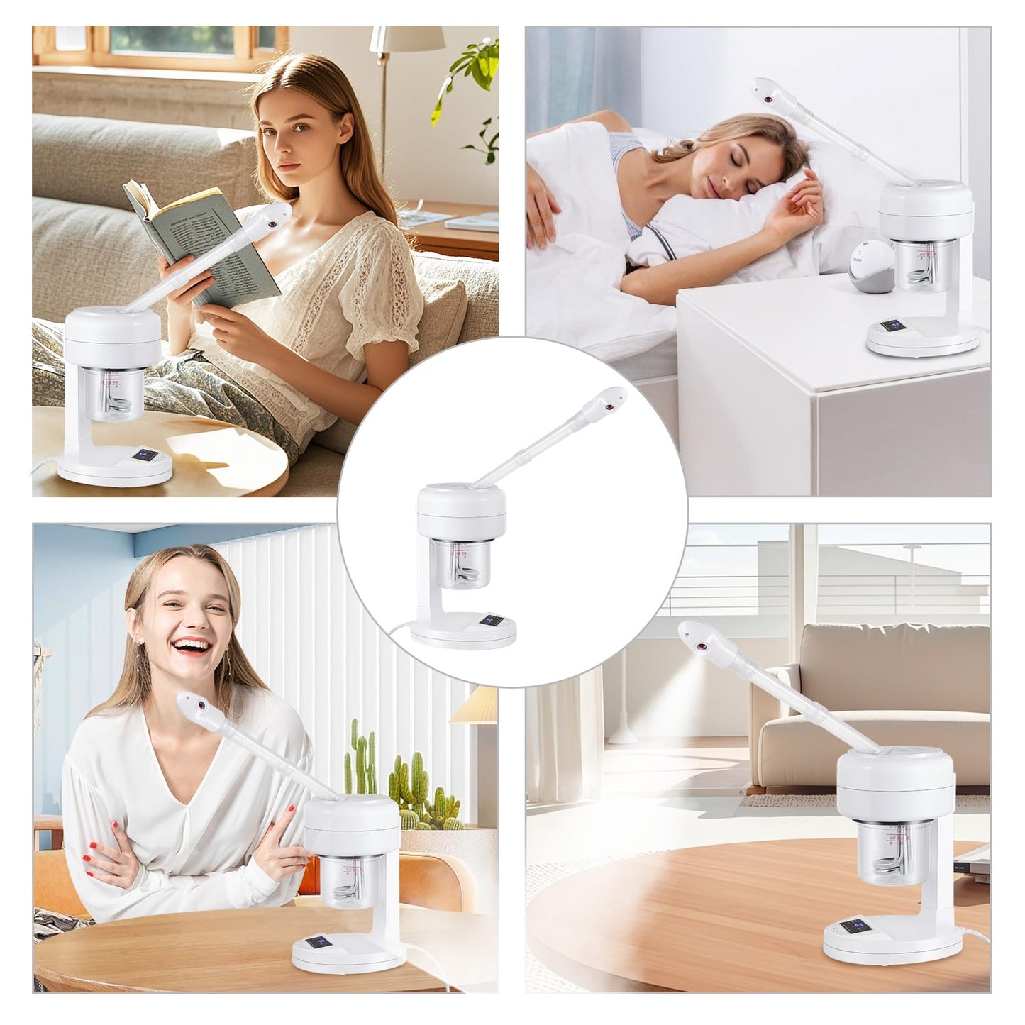 AceFox Vaporizador Facial Portátil Nano Iónico con Brazo Extensible y Boquilla Giratoria de 360° para Esteticistas en Blanco