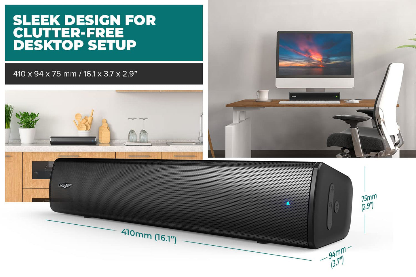 Creative Stage Air V2 2.0 Altavoz portátil con Barra de Sonido Bluetooth - 10 W RMS - Negro