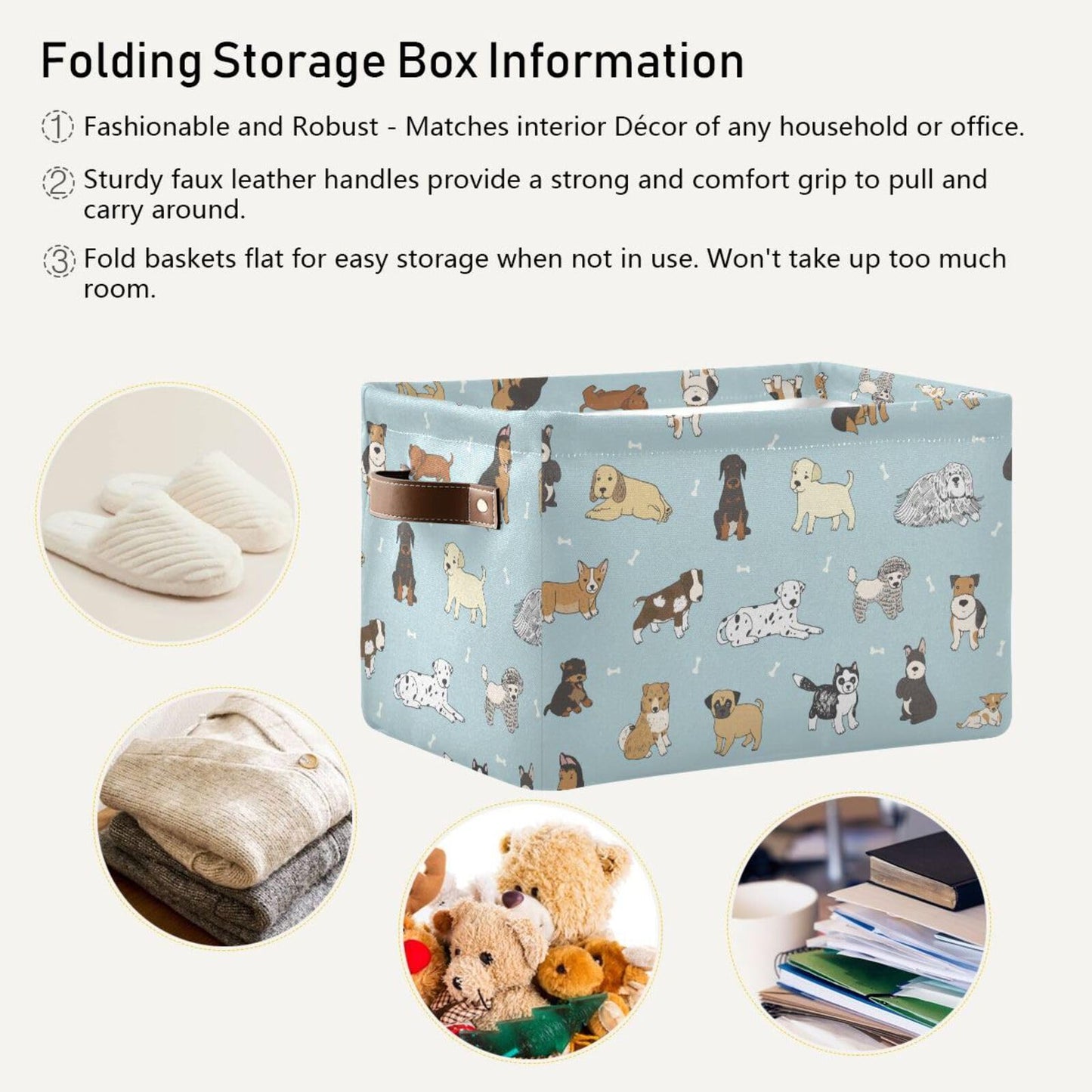 XUWU - Cesta de almacenamiento para perros y cachorros, cesta plegable con asa para guardería, recámara, baño