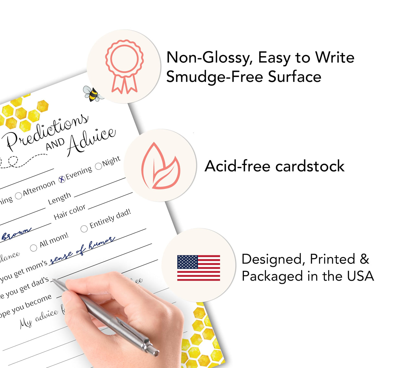 Tarjetas de predicción y consejos de abeja – Paquete de 25 – Juegos de baby shower de abejorro, amarillo neutro abejorro, nuevos padres, mensaje de mamá y papá, mensaje de mamá y papá, recuerdo de actividad de coed de abeja miel G620-PDAV