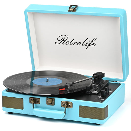 Reproductor de Vinilo Veliz Azul Clásico con Bluetooth y Altavoces Incorporados