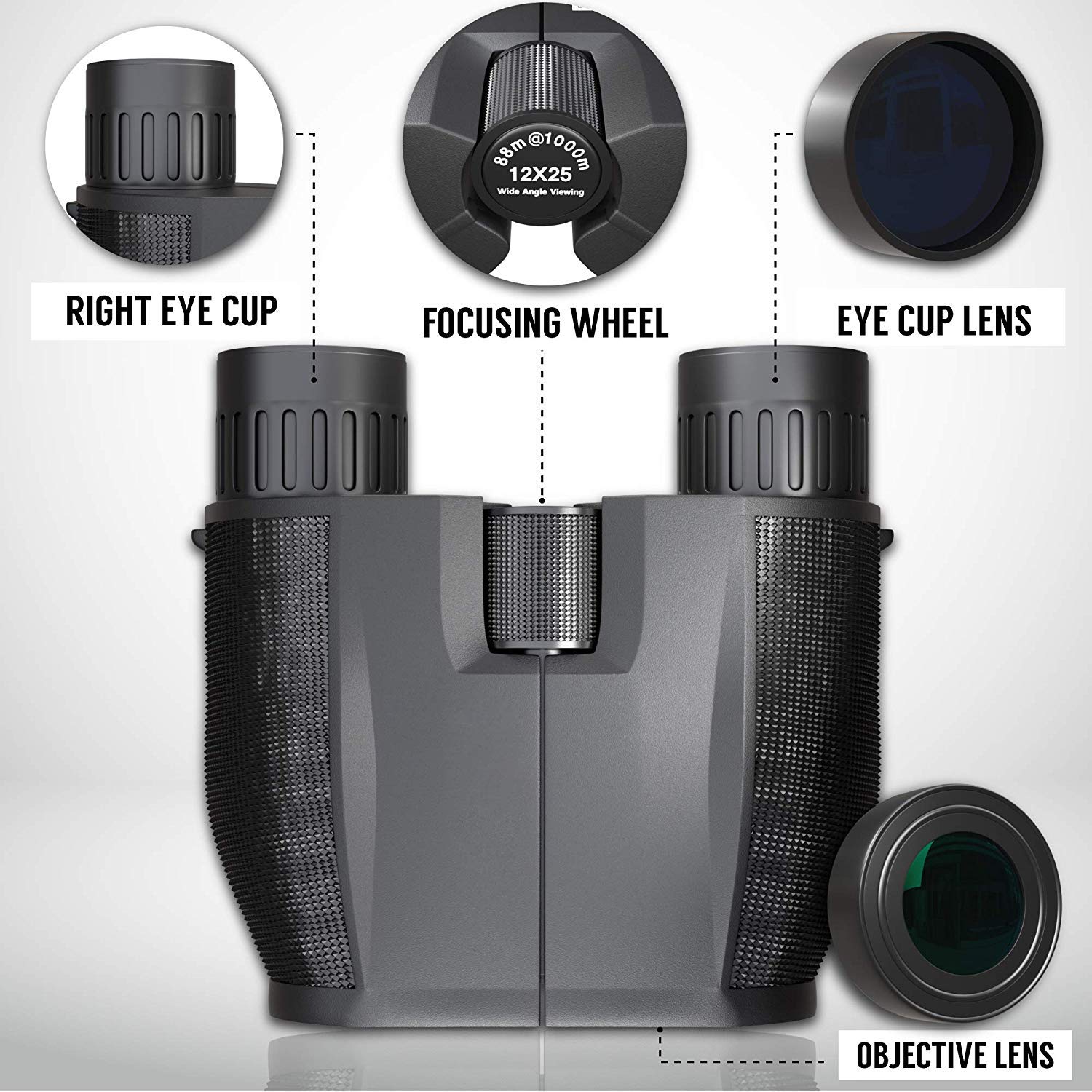 Binoculares Timotech Prisma 10x25 Zoom BAK4 Negro con Enfoque Ajustable para Hombre