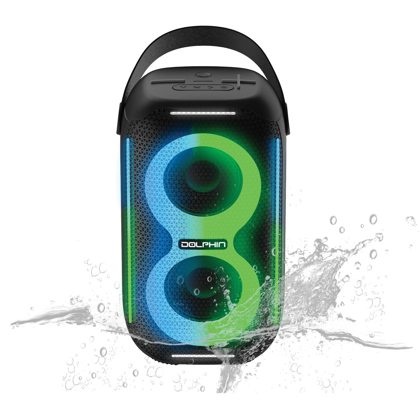 Dolphin New! Altavoz portátil impermeable para fiesta S20: diseño compacto, espectáculo de luz HD, ideal para playa, piscina, ducha, camping, todas las aventuras al aire última intervensión (negro)