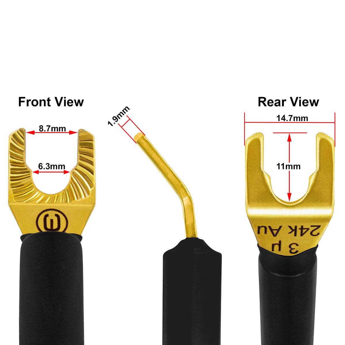 Cable de Altavoz WORLDS BEST CABLES Negro OFC Ultra Puro con Enchufes Eminence Gold Spade y Chamarra de Tweed de Carbono 7 AWG 8 Pies Audiófilo Premium
