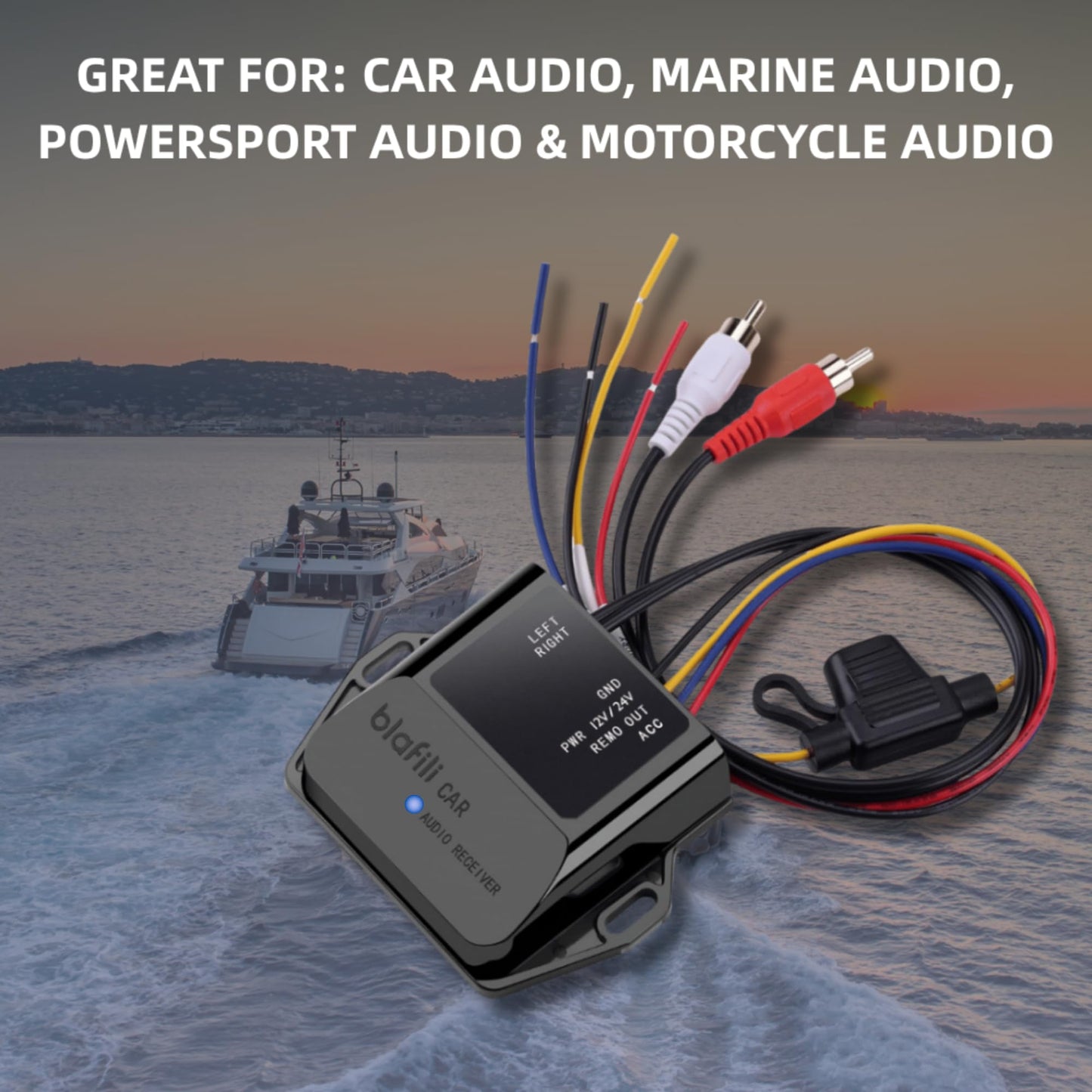 blafili - Receptor Bluetooth 5.2 para coche, aptX adaptable, aptX HD, AAC, SBC, compatible con 12 V/24 V, disparador remoto, salida RCA estéreo, adaptador inalámbrico A2DP para coche, camión, marina