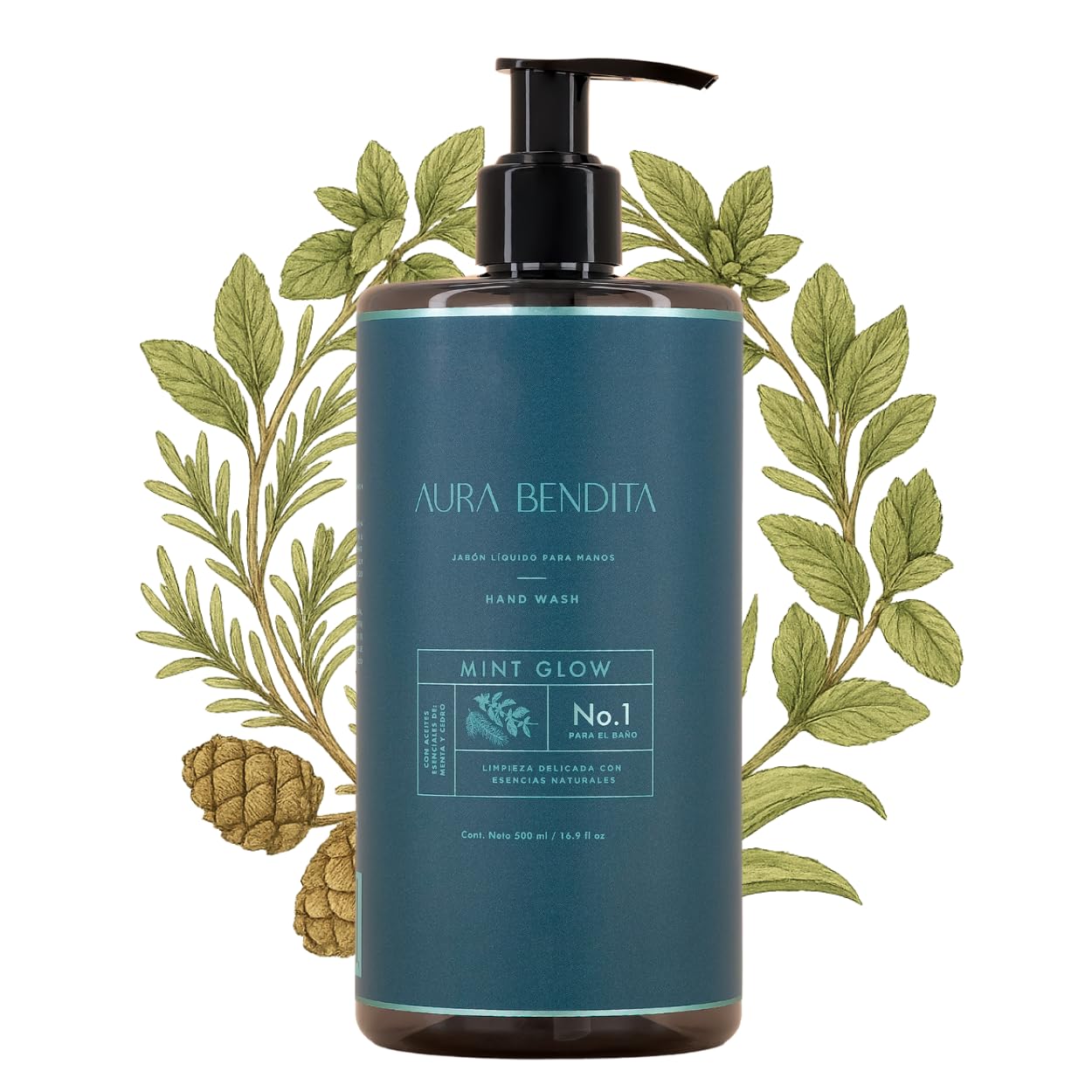 Jabón Líquido para Manos 500 ml Aceites Esenciales Menta Cedro Aura Bendita