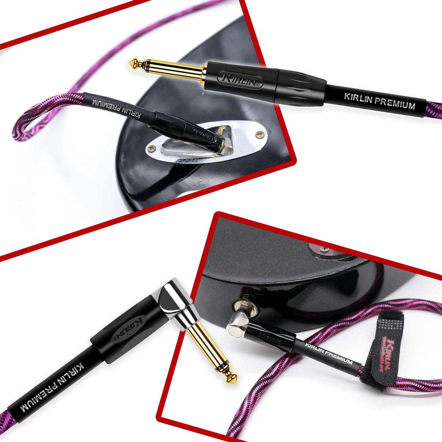 KIRLIN Cable IWB para instrumentos, 1/4 pulgadas de ángulo recto a recto, onda negra morada, 10 pies (IWB-202 BFGL-10/WBP)