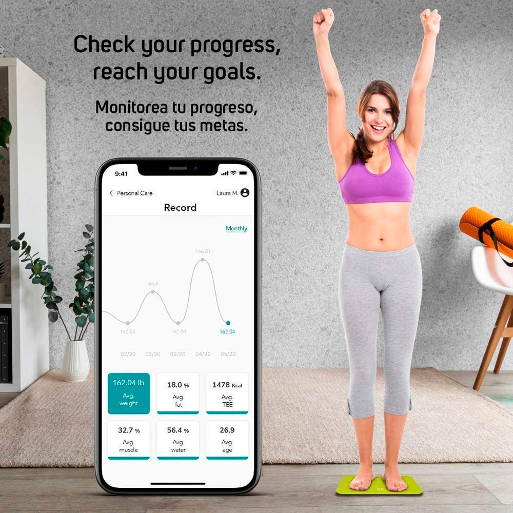 SMARTÜS NEXÜS Báscula Digital, Báscula Inteligente Bluetooth con Análisis Corporal, Porcentajes de Grasa, Masa Muscular, Agua y Densidad Ósea