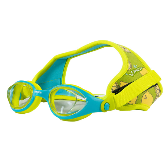 FINIS DragonFly - anteojos de natación para niños, de 3 a 8 años, protección UV, correa de neopreno flotante, ajuste de silicona suave, limón