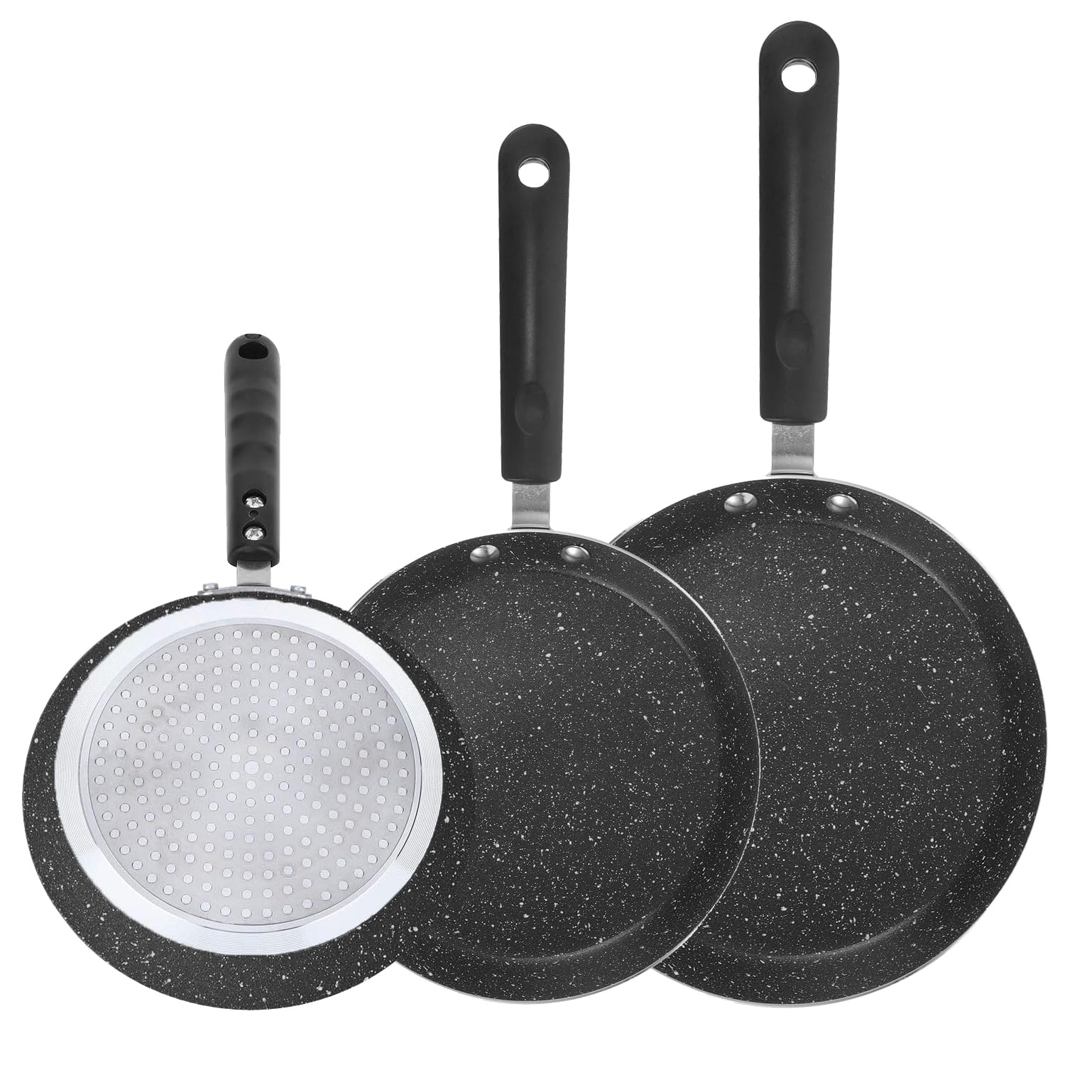 Lumewave Juego de Sartenes para Huevos, 6", 8" y 10", Set de 3 Sartenes Antiadherentes para Crepas, Tortillas, Omelets, Pancakes, Compatible con Estufas de Gas e Inducción