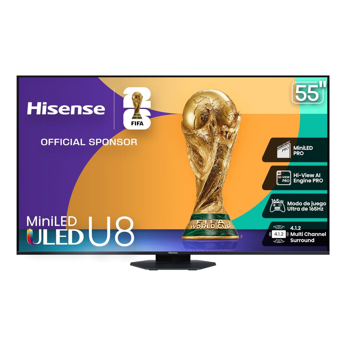 Hisense Television U8QG (Modelo 2025) Pantalla 55 Pulgadas,Mini-LED Pro Smart Google TV UHD 4K,Control Remoto por Voz con Alexa,Modo de Juego Ultra de 165 Hz,Hi-View AI Engine Pro