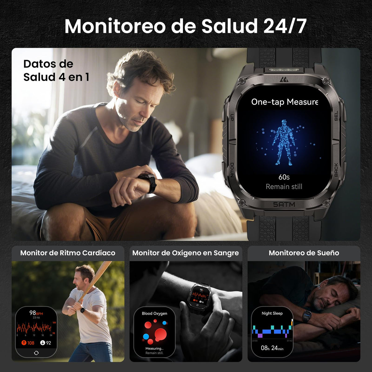 Reloj Smart KOSPET Tank M4C Negro AMOLED 1.96" IP69K para Hombre