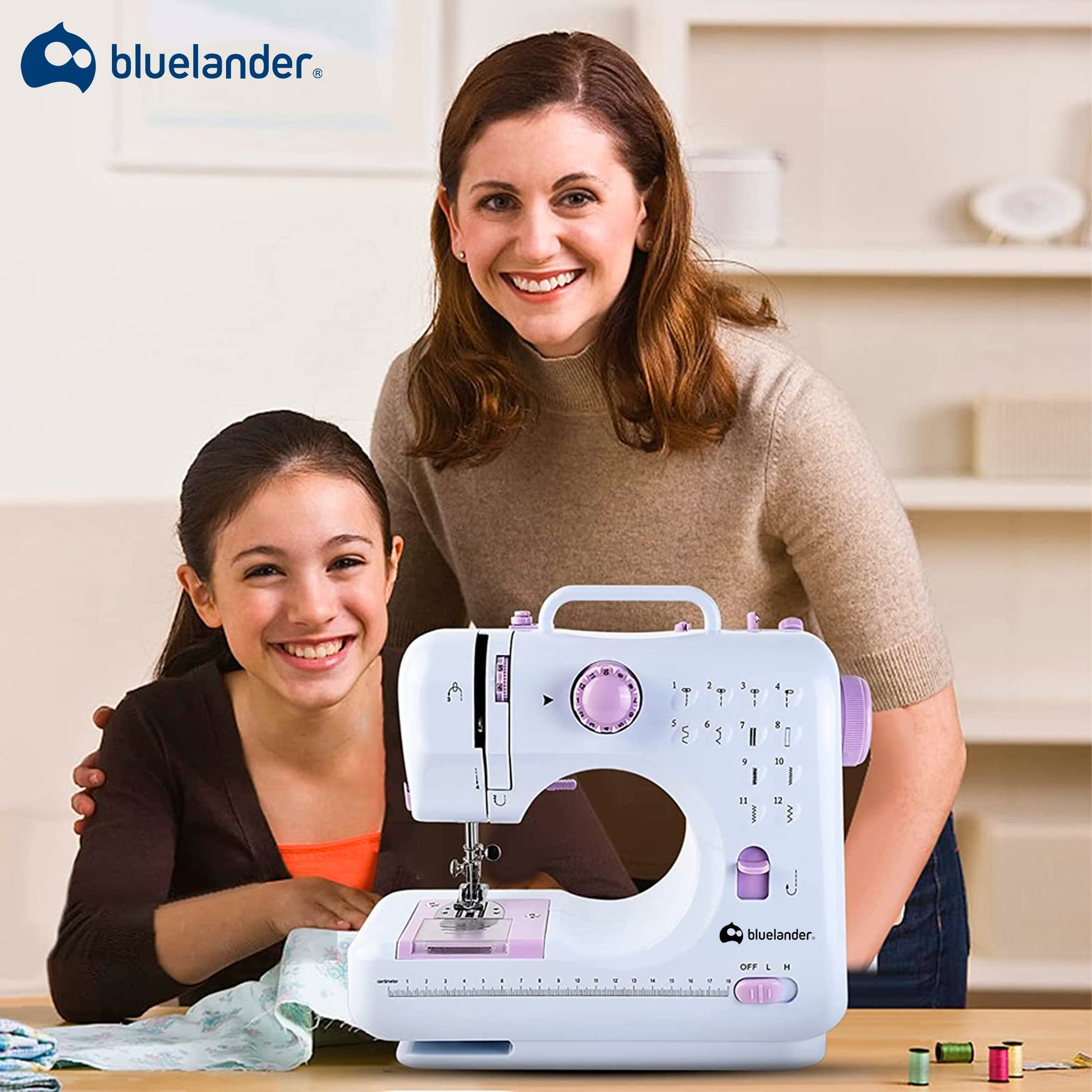 Bluelander Máquina de Coser Eléctrica Mini, Máquina de Coser Portátil con 12 Puntadas y Luz LED, Ideal para Ropa, Fundas de Almohadas y Sábanas, Maquina de Coser, Sewing Machine
