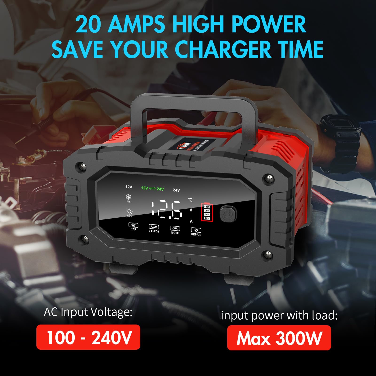YONHAN Cargador de batería Automotriz 12V 5A Mantenedor de batería Inteligente Cargador Lento para automóvil Barco Motocicleta Cortacésped Batería de Plomo ácido sellada Marina y más