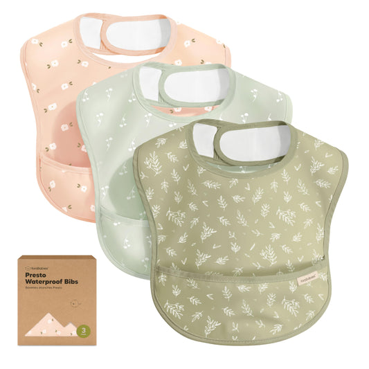 Baberos Impermeables KeaBabies Azul Verde Gris con Colector para Niños Pequeños