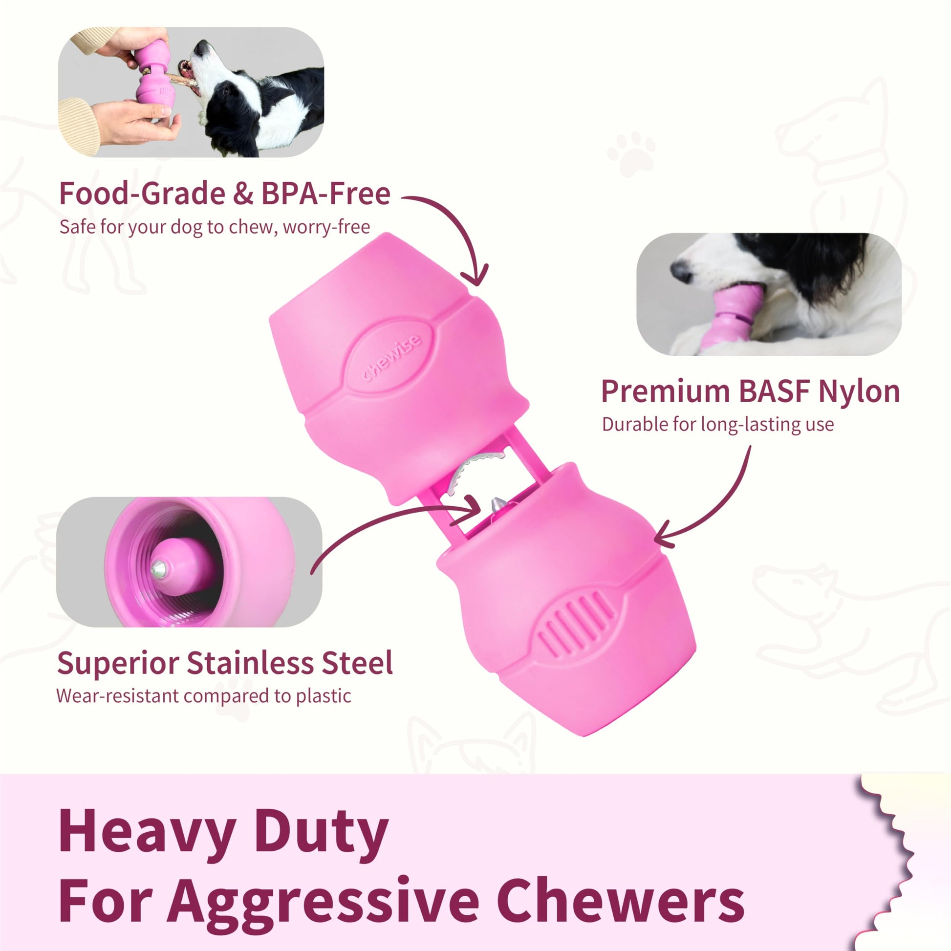Chewise Soporte para Palitos Naturales de Toro para Perros, Uso rudo, diseño para prevenir el atragantamiento, Juguete para Mascotas Libre de BPA, Compatible con Varios tamaños y Razas