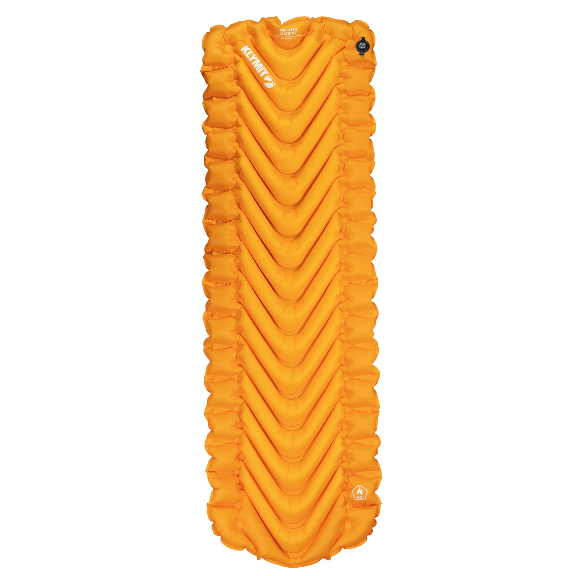 Klymit - Almohadilla de Dormir Inflable con Aislamiento estático V2, Comodidad Mejorada, portátil, Ultraligera, fácil de inflar, Cama de Aire Plegable para Camping, mochilero y Senderismo, azafrán