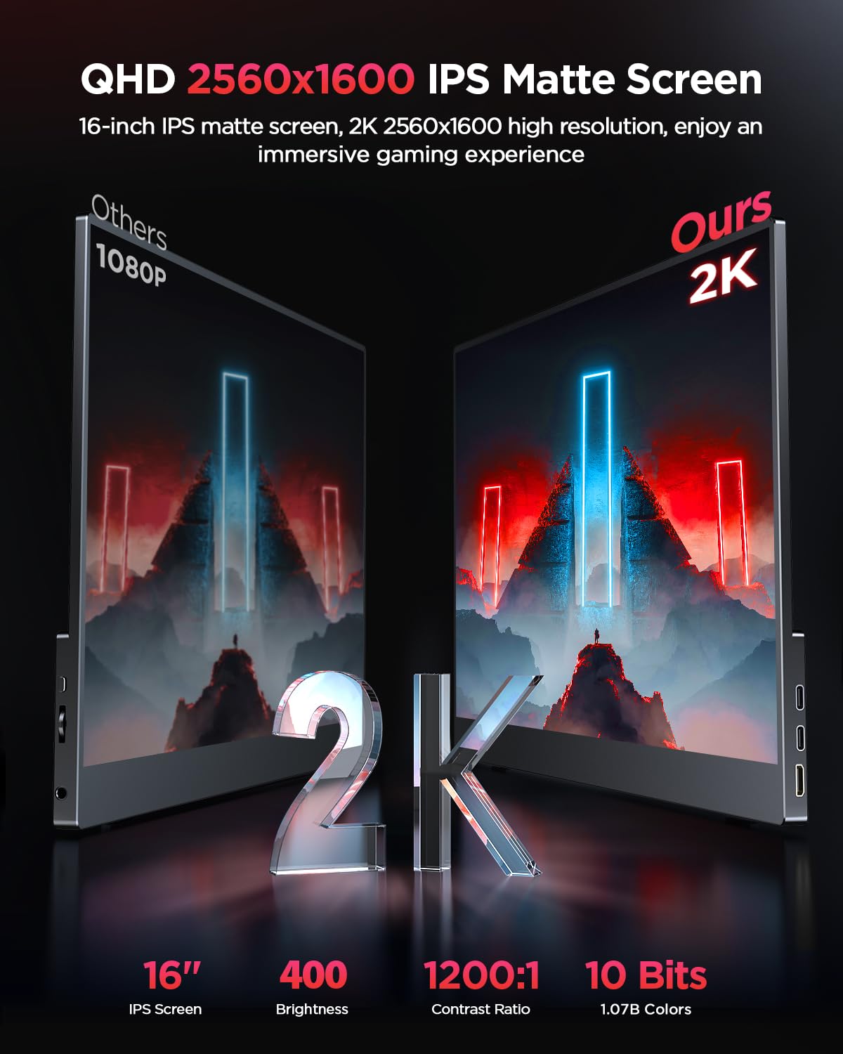 Monitor Portátil UPERFECT Mate 2K 120Hz para Juegos de 16 Pulgadas con HDR FreeSync y Cuidado de los Ojos