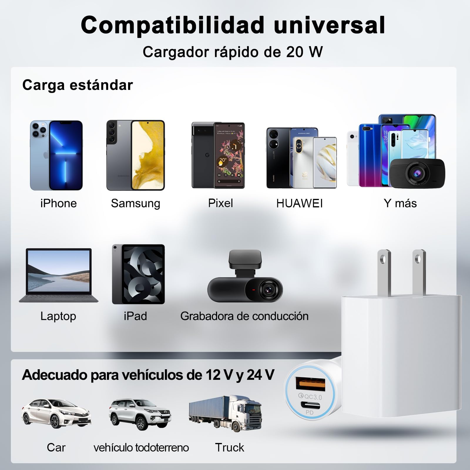 Uniytriox 20W Cargador Tipo C con Cable iPhone, 38W Car Charger Combo Kit, 2 Puertos Adaptador de Coche Tipo C y QC 3.0 de Aluminio Quick Charger Compatible con iPhone 14 13 12 11 Pro MAX Mini
