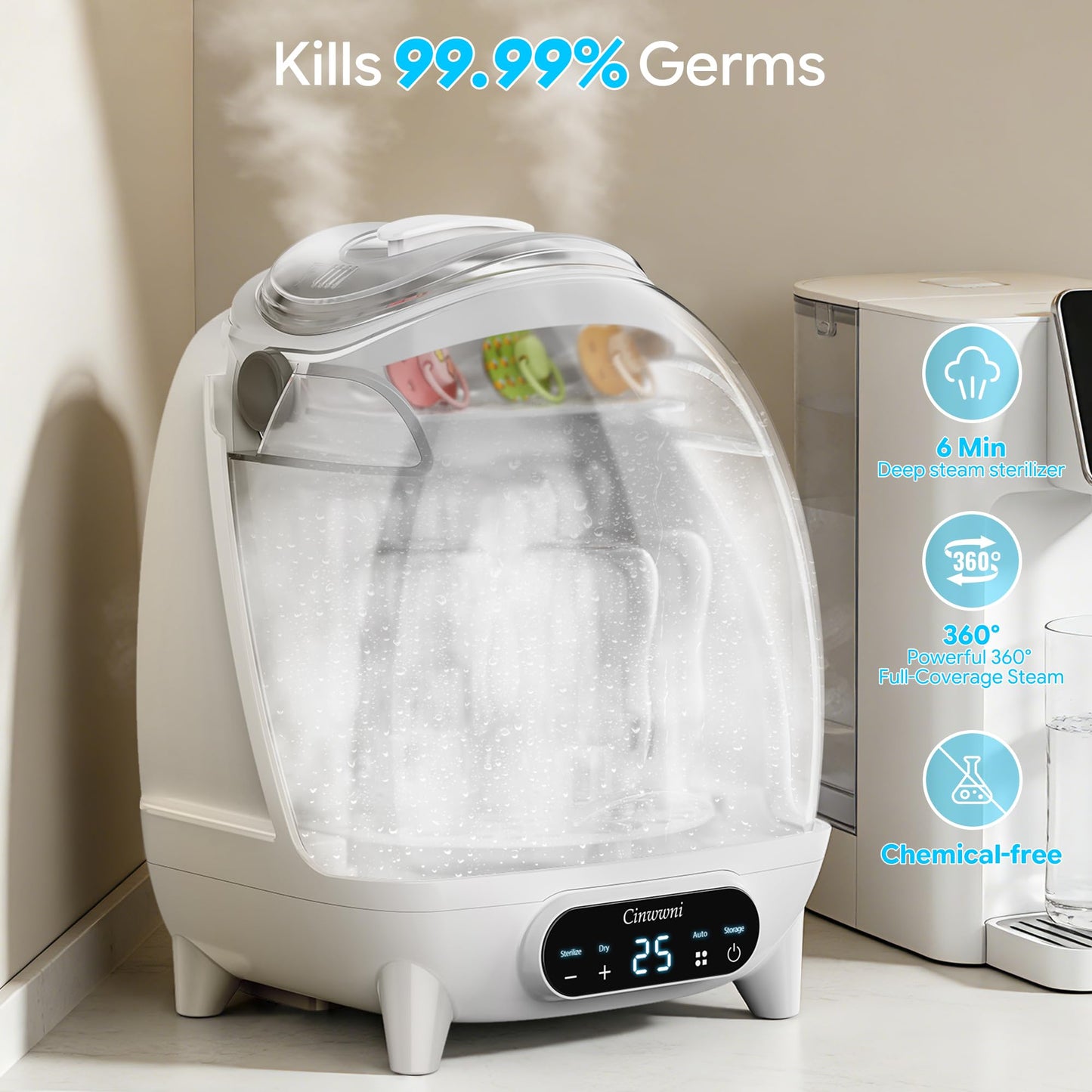 CINWWNI Esterilizador y secado de biberones, capacidad para 7 botellas/tetinas/accesorios, diseño de ahorro de espacio, filtro de aire