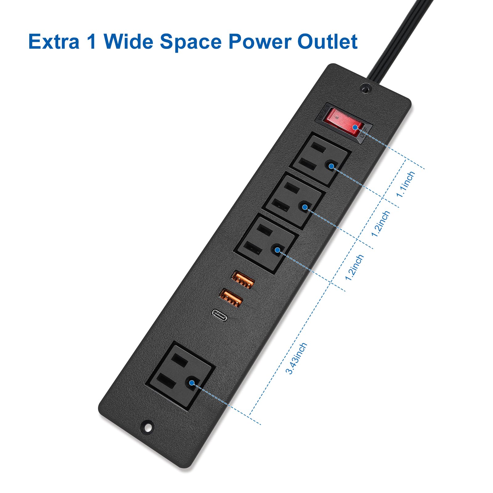 4 LEAF Multicontacto Empotrable con USB C 20W Carga Rápida, Regleta de Alimentación PD con Type c Enchufe 4 Tomas 3 USB (PD20W y QC18W, Total 20W) Puertos Negro