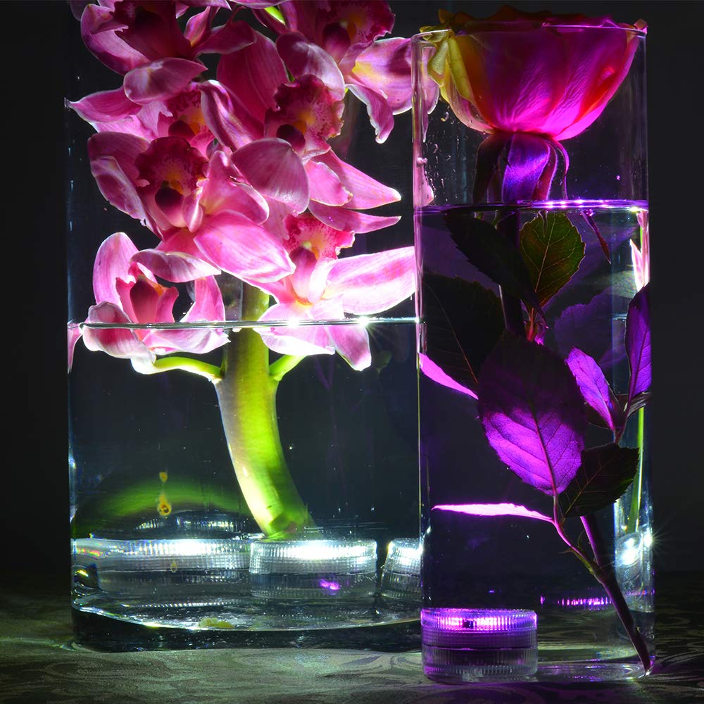 Luces LED sumergibles con control remoto, mini velas redondas de 1.5 pulgadas que funcionan con pilas, impermeables, sin llama, luces de té, blanco cálido RGB para fiestas en casa, eventos, farol,