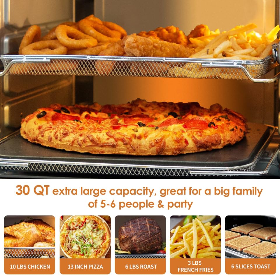Nuwave Bravo XL Air Fryer Toaster Smart Oven,12-in-1 Countertop Grill/Griddle Combo,30-Qt XL Capacity,50F-500F adjustable in precise 5F increments. Integrated Smart Thermometer,Linear T Technology