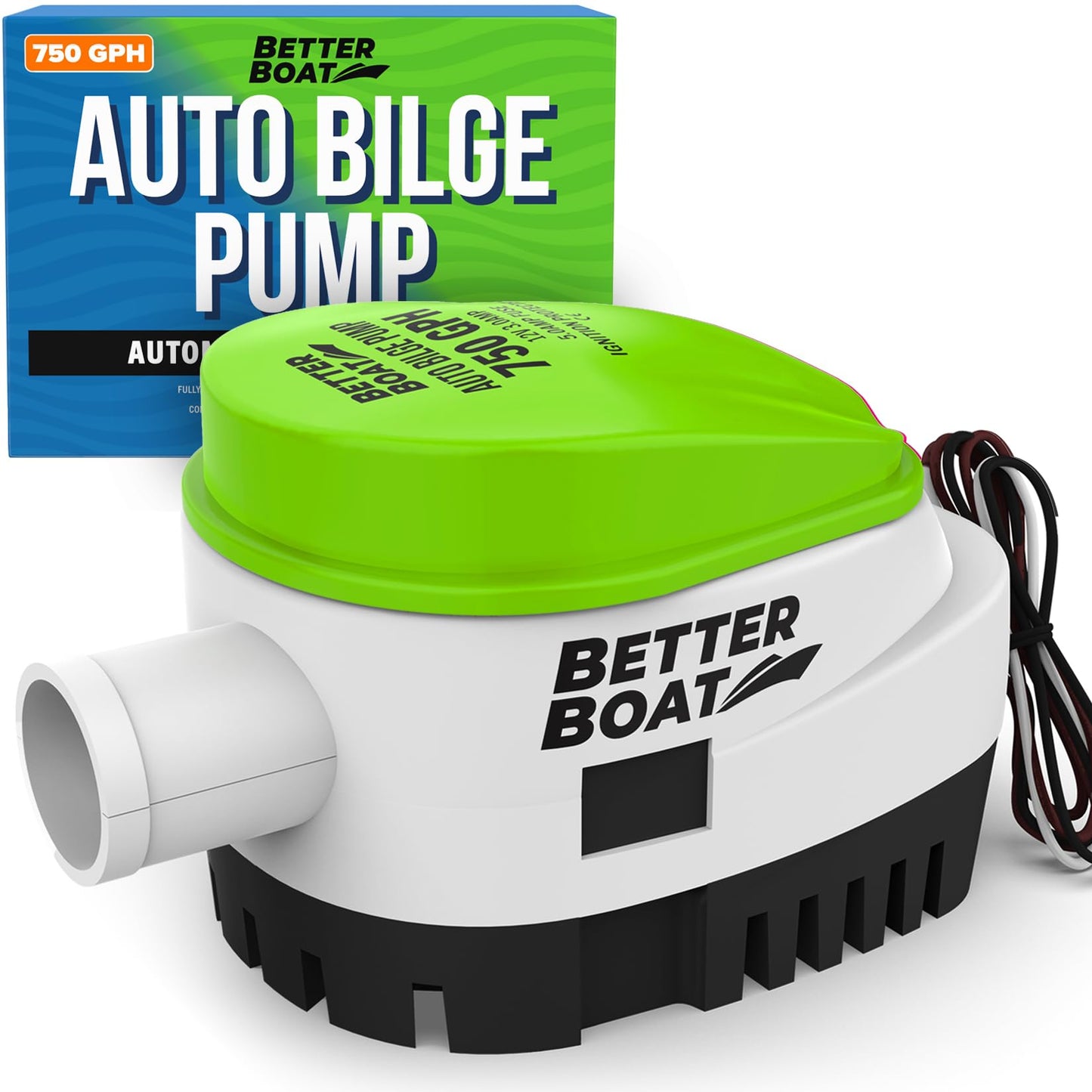 Better Boat Bomba de sentina automática, bomba sumergible de 12 V de 750 GPH con interruptor de flotador integrado, toma de 3/4 pulgadas, compatible con botes de bajo, Jon Boats y más