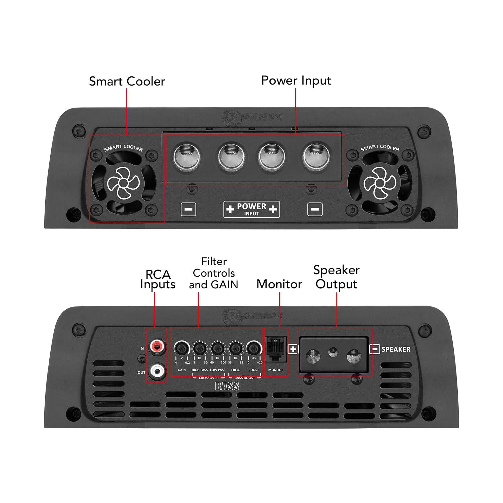 Amplificador de Graves Taramps Smart 5 Negro Multiimpedancia 5000 Vatios RMS Clase D Monobloque