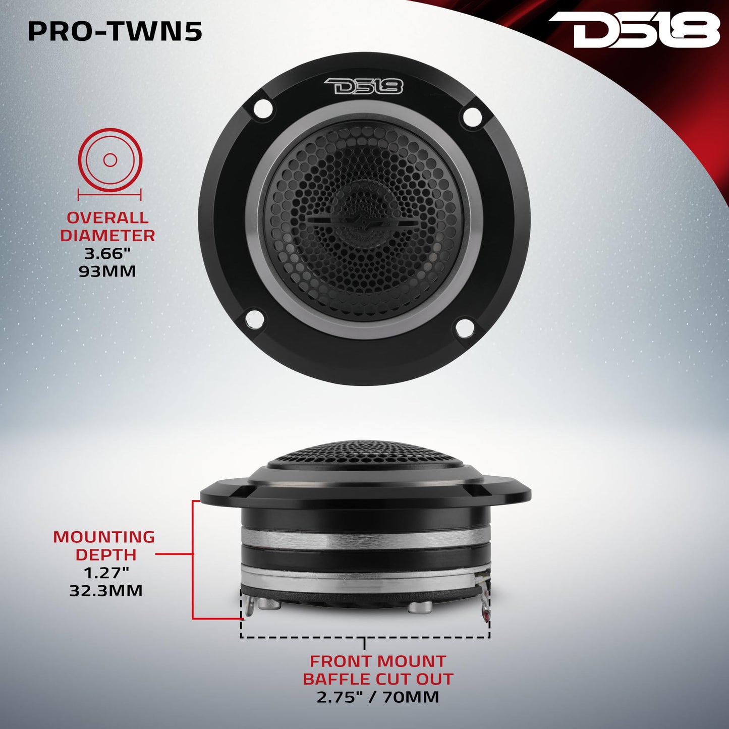 DS18 Pro-TWN5 - Altavoz de Agudos de neodimio de Alta compresión Super Bullet de 3.6 Pulgadas de 1.5 Pulgadas VC 400 MAX, 200W RMS, 4 ohmios con tweeters Integrados Son los Mejores en el Mercado de