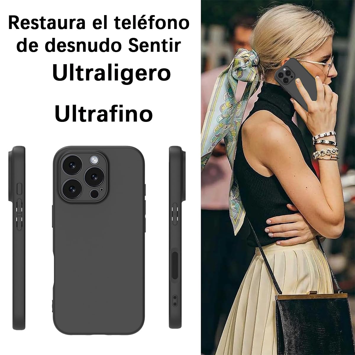 Funda para iPhone 16 Pro MAX QWYJ Negro Ultrafina TPU Matte Minimalista