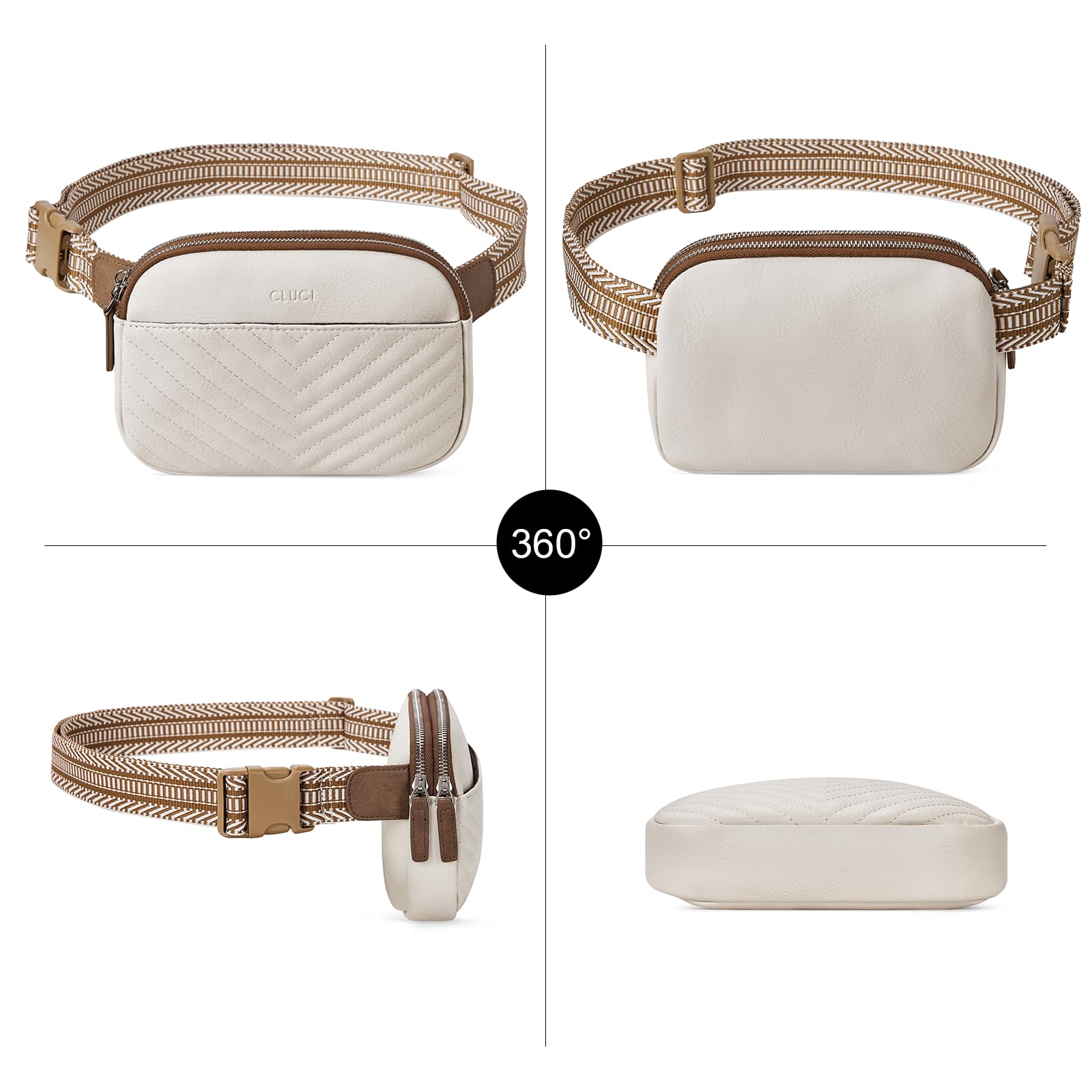 CLUCI - Riñonera para mujer, mini bolso cruzado en todas partes, correa ajustable, piel vegana, riñonera para mujer, A-1 Beige, Una talla