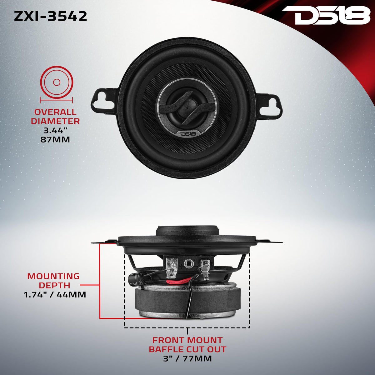 Altavoz Coaxial DS18 3.5 Pulgadas 4 Ohmios Fácil Instalación para Coche