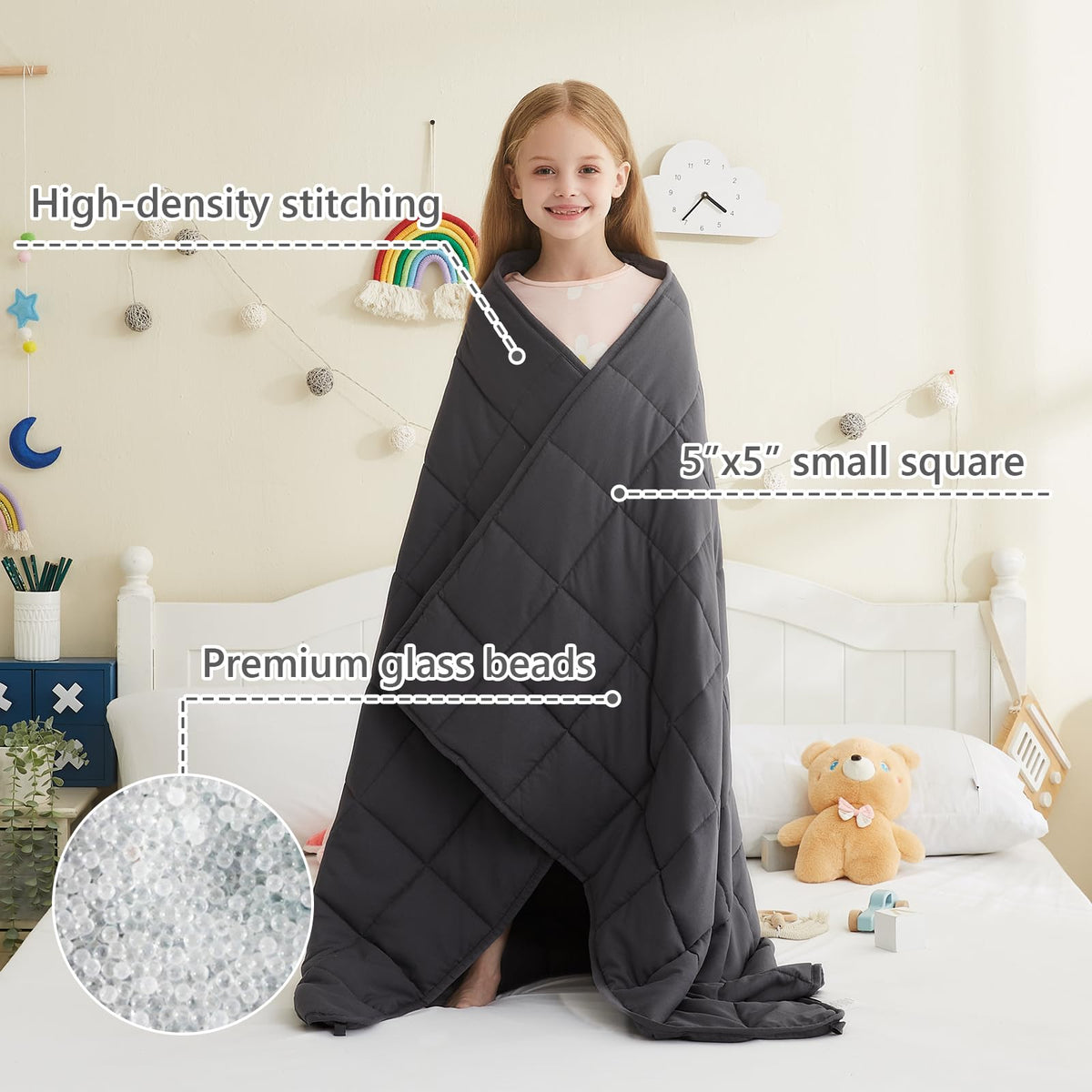 L'AGRATY - Manta pequeña de microfibra con peso, manta con perlas de vidrio, suave y gruesa para todas las estaciones, 91 x 122 cm, 1.4 kg