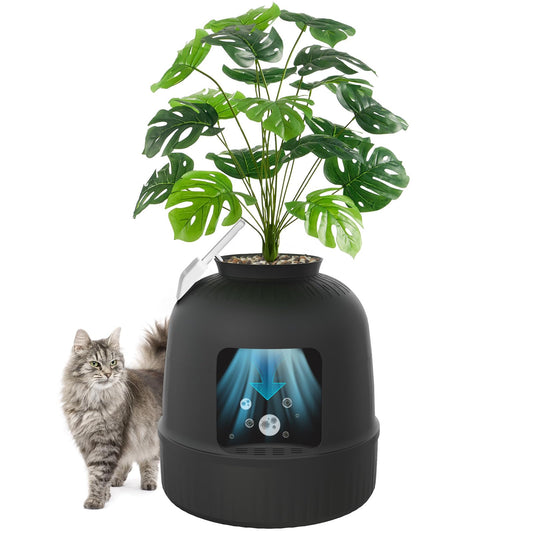 Lifewit Caja de Arena para Gatos con Plantas Ocultas, Plantas Artificiales y Caja de Arena Cerrada para Gatos, ventilación y Filtro de olores, fácil de Limpiar, Negro