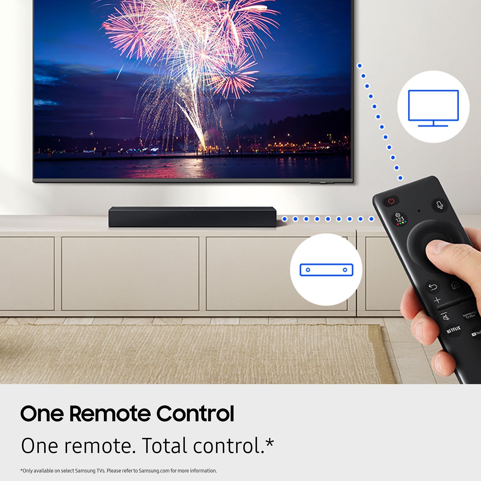 SAMSUNG Barra de Sonido Serie B HW B400F 2.0 ch con subwoofer Integrado (Modelo 2025) un Control Remoto, expansión de Sonido Envolvente, Modo de Mejora de Voz
